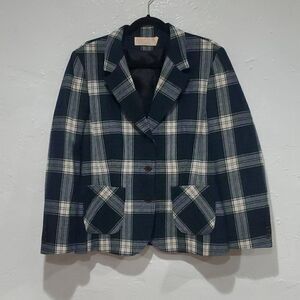 Vintage Pendleton Tartan Wool Blazer Jacket in Green & Plaid Size 6